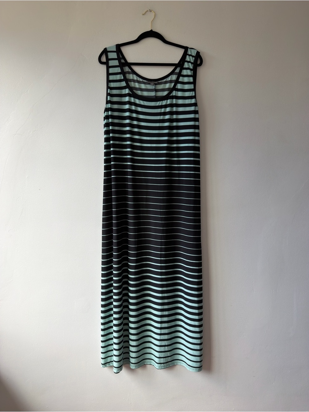 Roz & Ali Mint Green Black Striped Sleeveless Maxi Dress Plus Size 24W